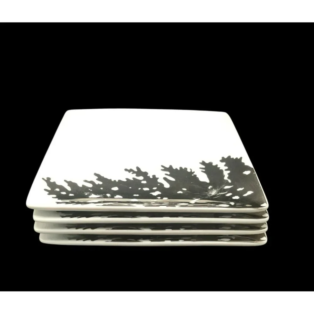 Set Of 4 West Elm Silver & White Ceramic Appetizer/Salad Plates 6